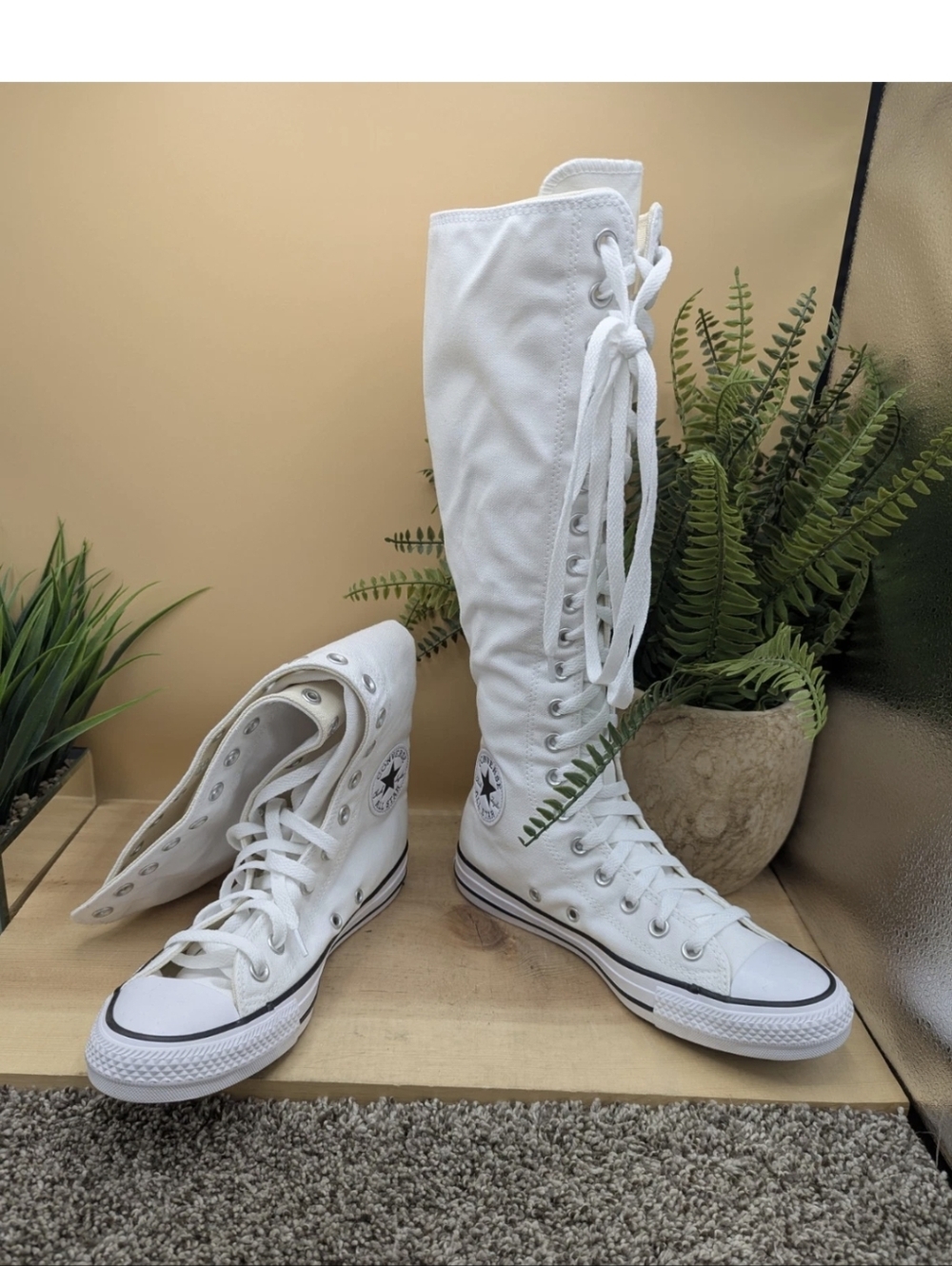 New Converse Chuck Taylor All Star Wms Size 7 Knee High White Lace Up Shoes